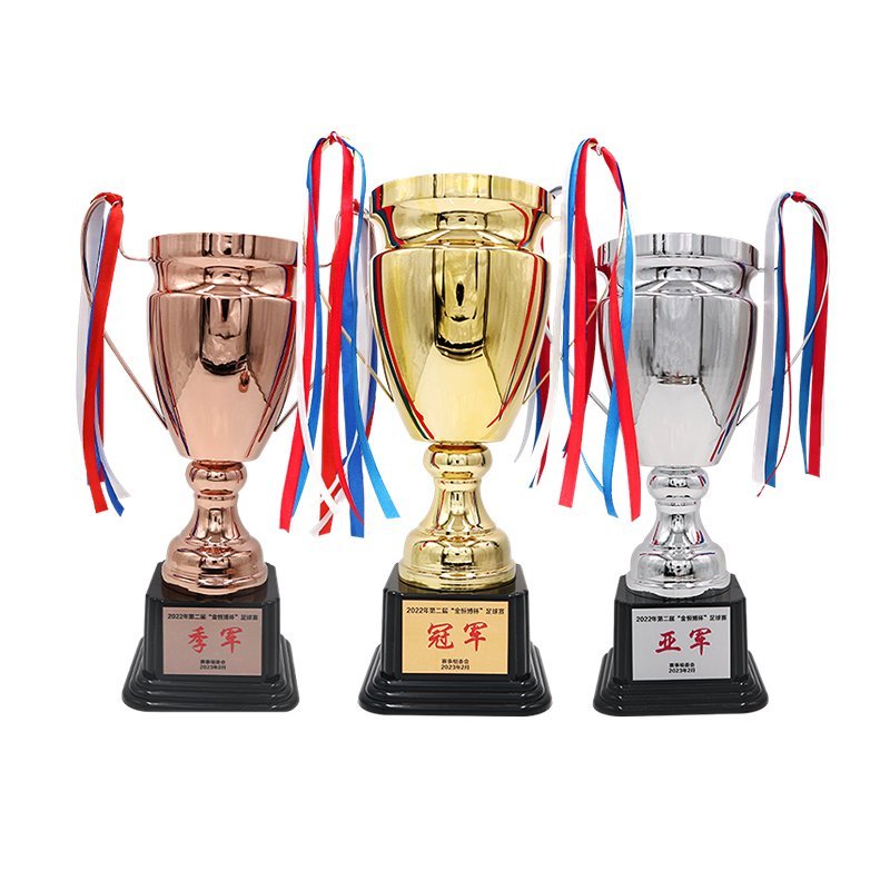 Gold, Silver and Bronze Football Championship Trophies