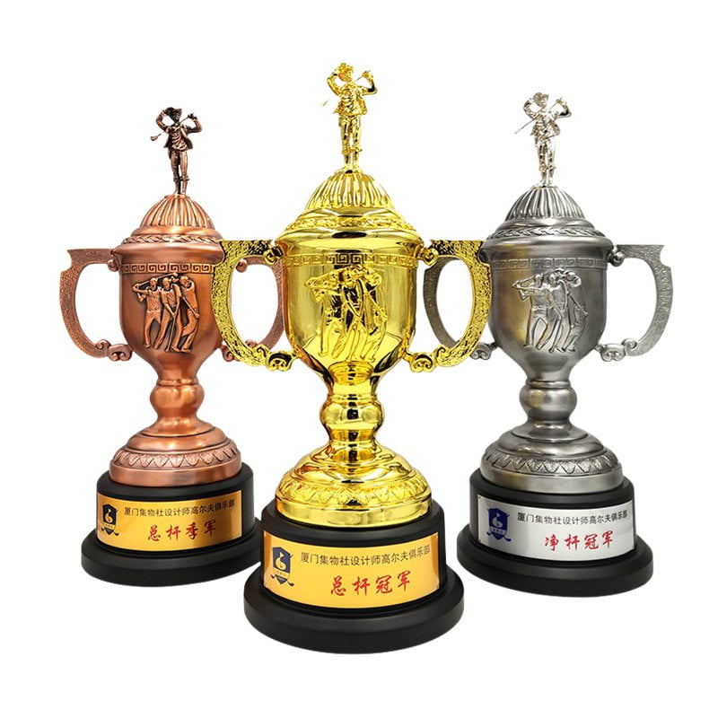 Big Golf Trophies Gold Silver And Bronze