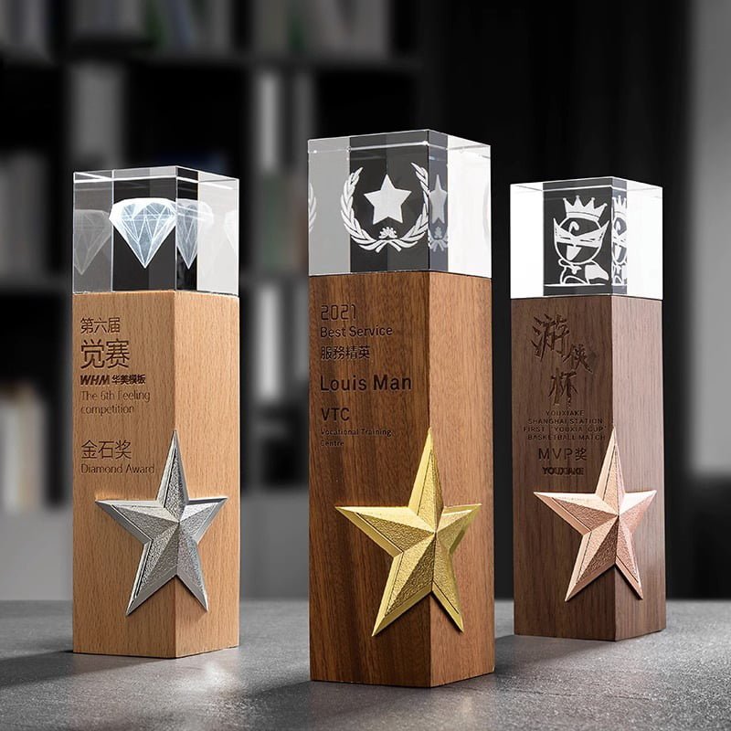 Service Elite Wooden 3D Inside Carved Crystal Award