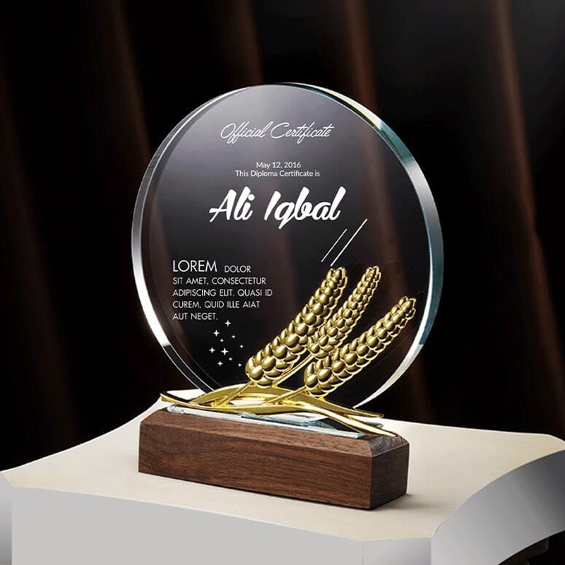Glass Award with 12-Layered Wheat Ears Design
