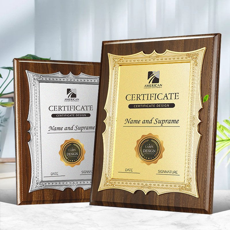 Wooden aluminium awards certificates plaques