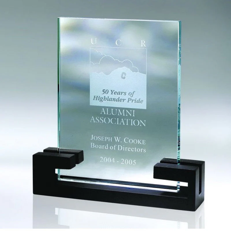 Glass Plaque Award with 100% Solid Black Wooden Base